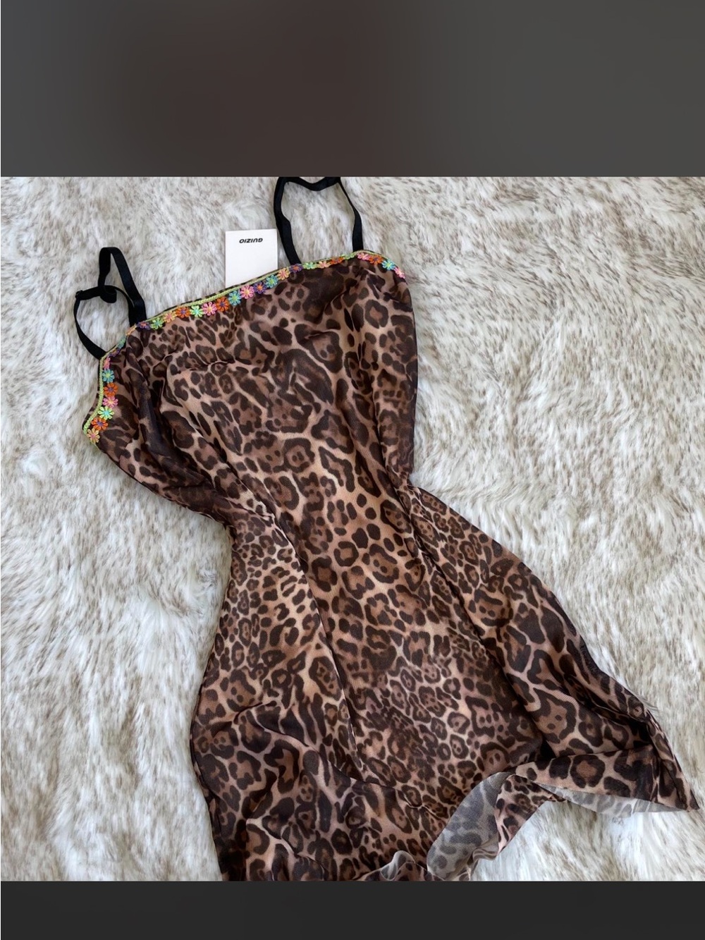 Danielle Guizio Leopard-Print Mini Dress with Floral Trim